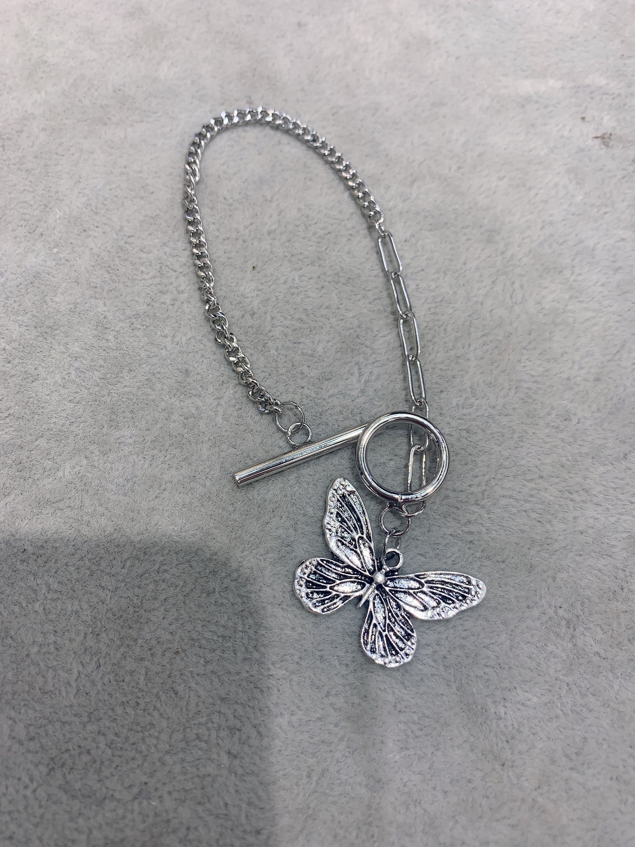 Korean retro butterfly bracelet, retro silver, unique and versatile, aged collarbone chain, the same style chain bracelet, ins style for girls Item Picture