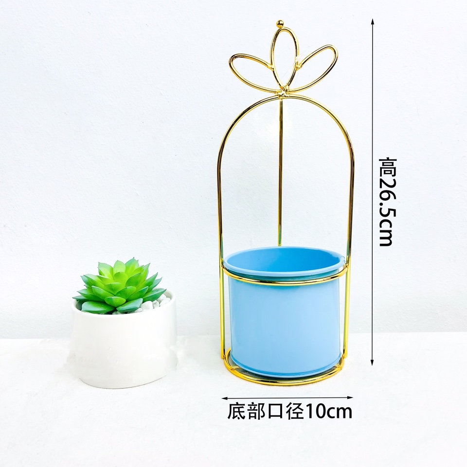 电镀三叶草铁架花盆摆件