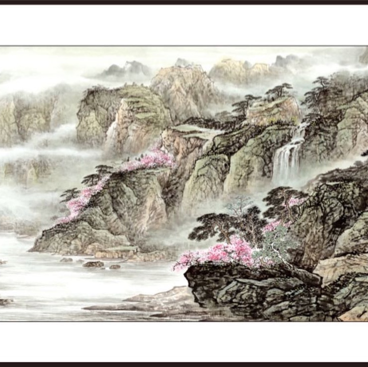 80x240水印印刷高山流水山水国画中国画传统装饰画