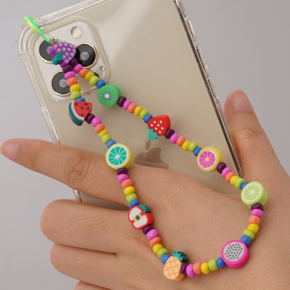 简约水果系列彩色玻璃珠手机链女 1