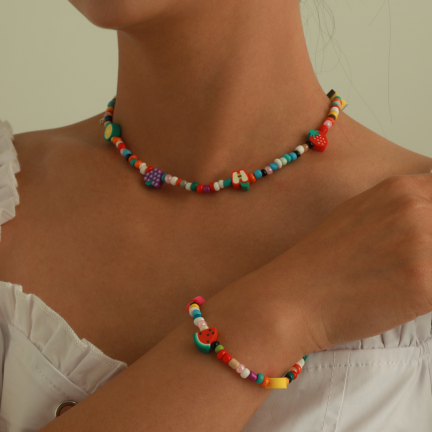 Soft clay rice bead necklace bracelet details Picture