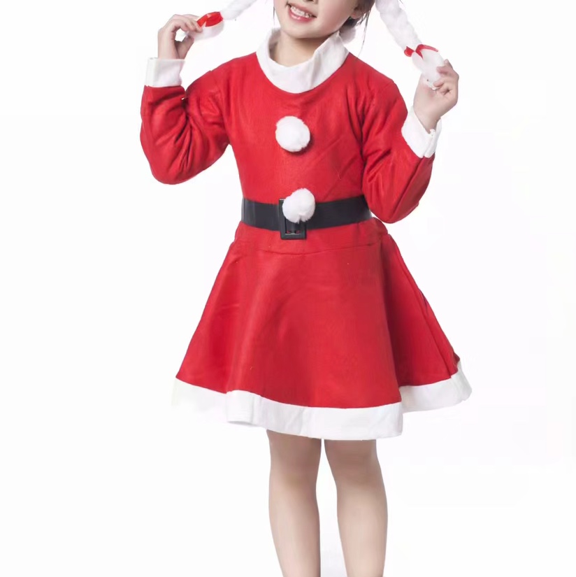儿童圣诞女孩裙可爱甜美帽子裤子腰带女圣诞儿童裙