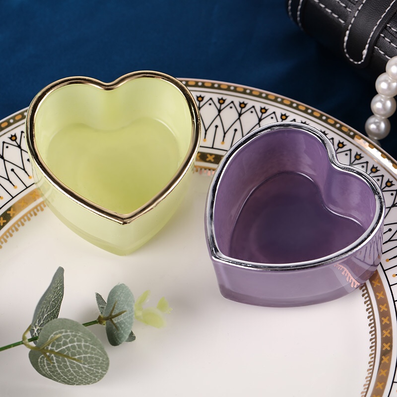Nordic style glass colored love shaped candy glassware jewelry jar 0277