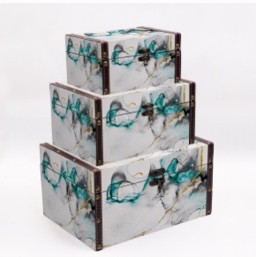 Marble pattern retro creative desktop jewelry box with lock, cosmetic storage box, storage wooden box, password key, small box