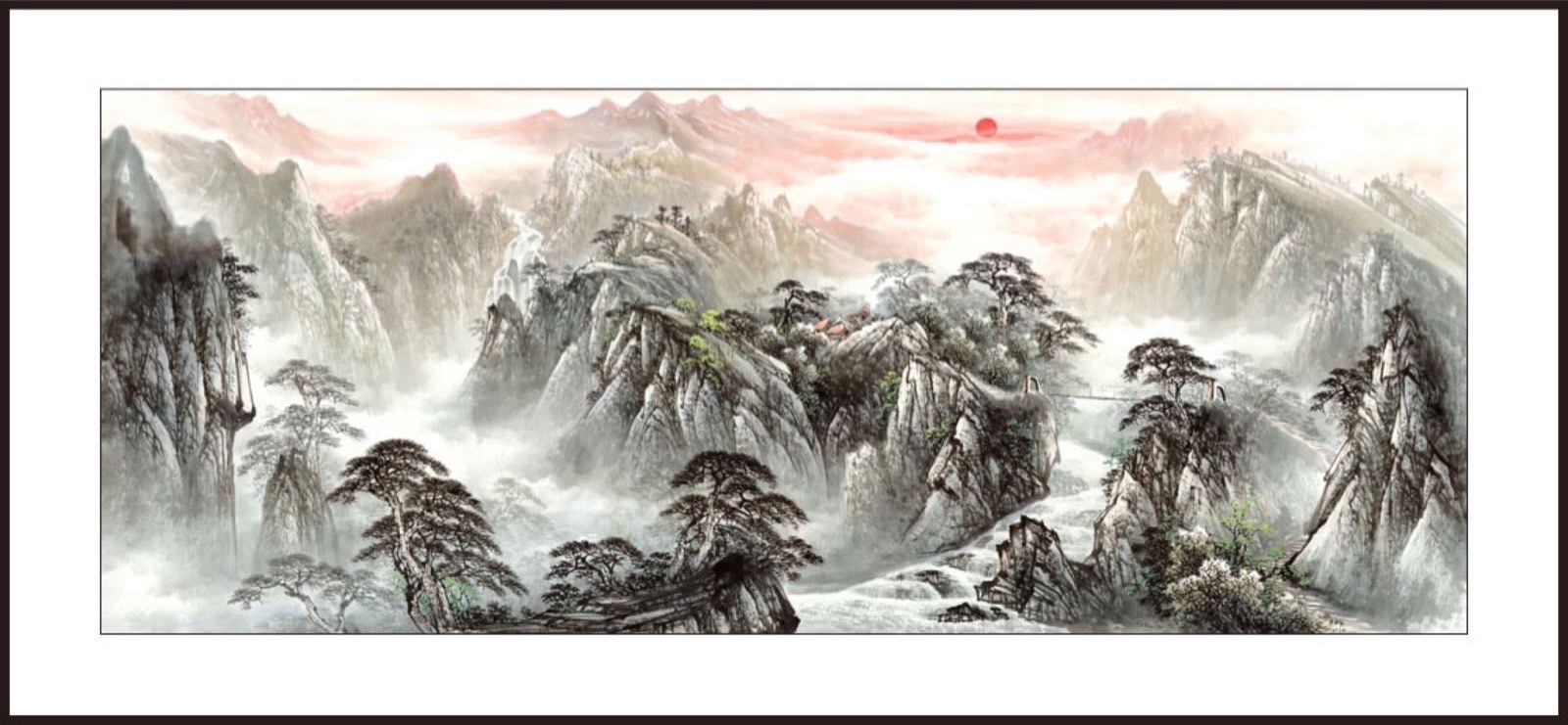 80x240水印印刷高山流水山水国画中国画传统装饰画细节图