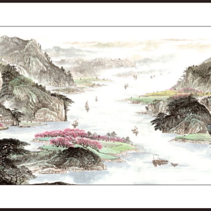 80x240水印印刷江山渔乐山水国画中国画传统装饰画