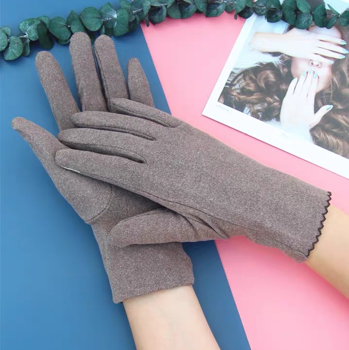 Spring gloves ladies de fleece thin elastic touch screen short bike outdoor lovely winter spring and autumn