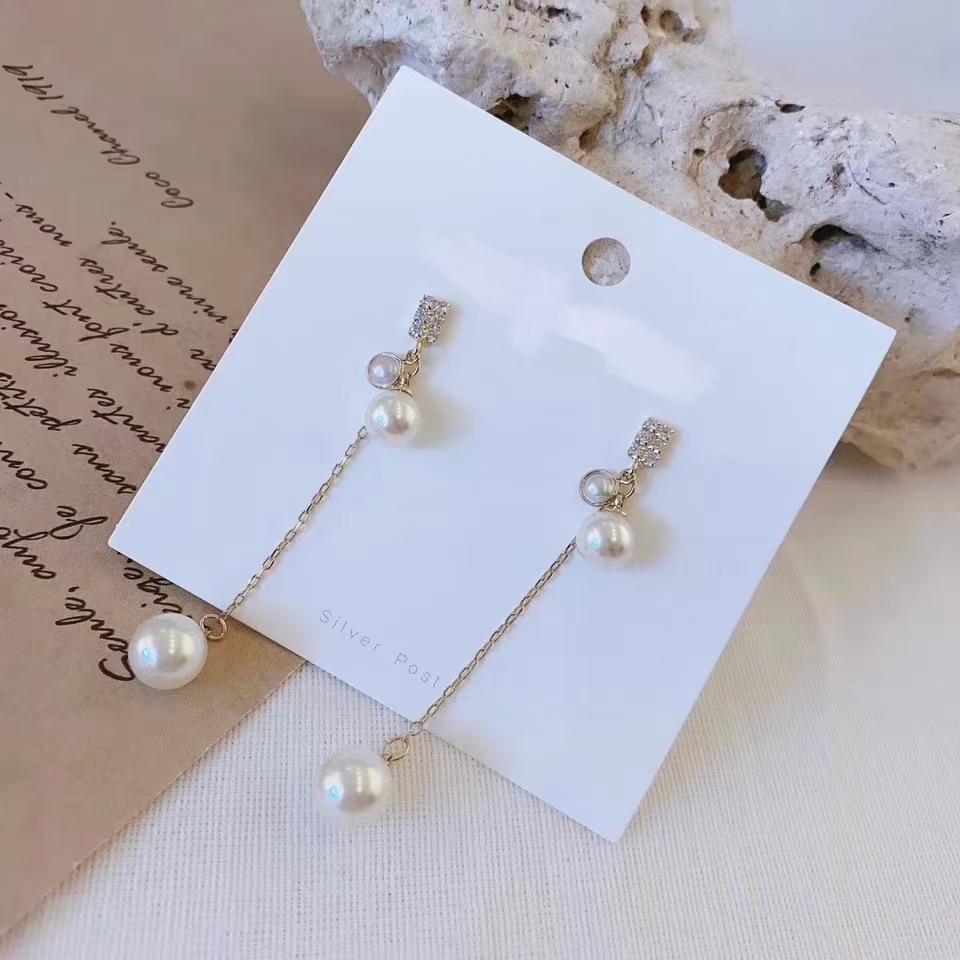 韩国东大门饰品paparazzi简约时尚长方形珍珠长款耳环耳钉图