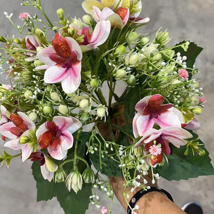Sihan Flower Industry, pink weed Phalaenopsis fabric flowers, decorative flowers, artificial plastic flowers, artificial flowers, single living room decorative flowers, dried flowers, table top ornaments, anti-flower art decorations