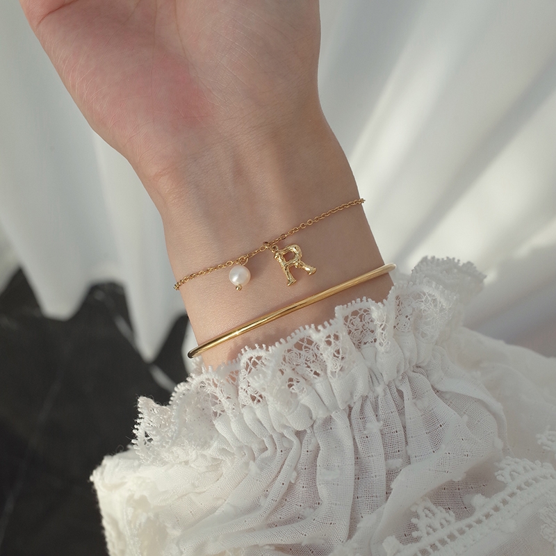 Bamboo letter bracelet Natural pearl bracelet can be folded bracelet ins niche design bracelet