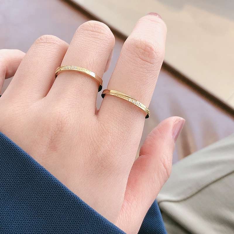 A new Korean micro-set diamond zircon ring, a simple and elegant women's gold joint tail ring details Picture