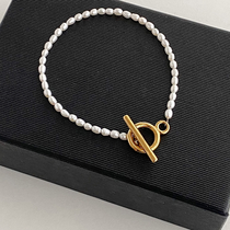 French ins tide pearl OT button bracelet advanced sense millet beads string bracelet