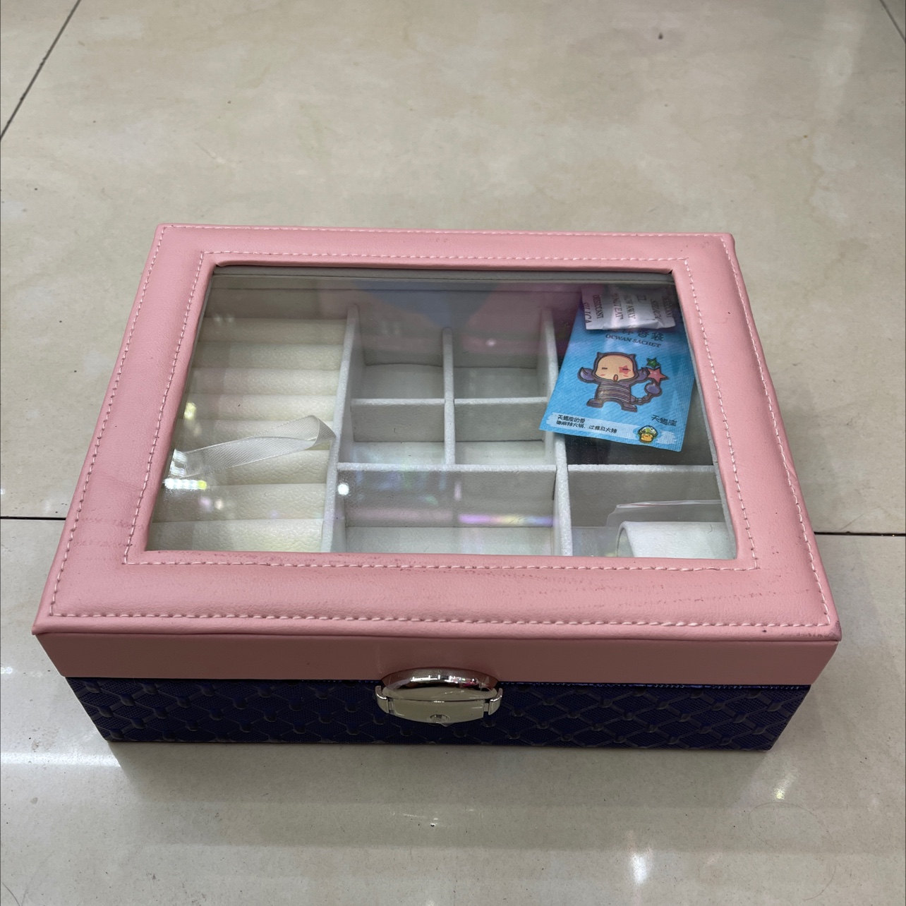 皮革拼色玻璃首饰盒化妆包