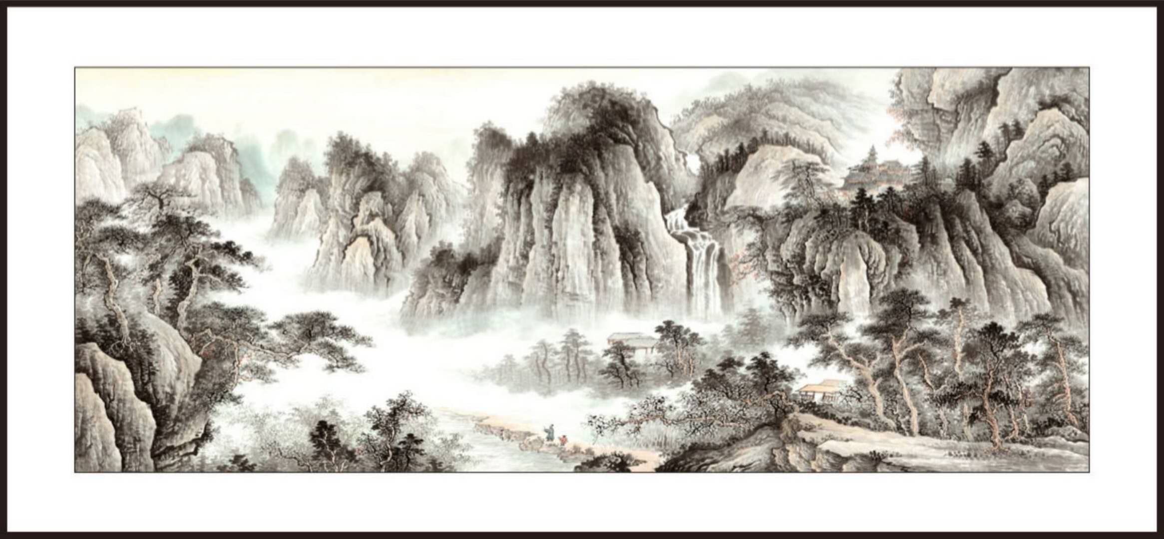 80x240水印印刷江山如此多娇山水国画中国画传统装饰画细节图