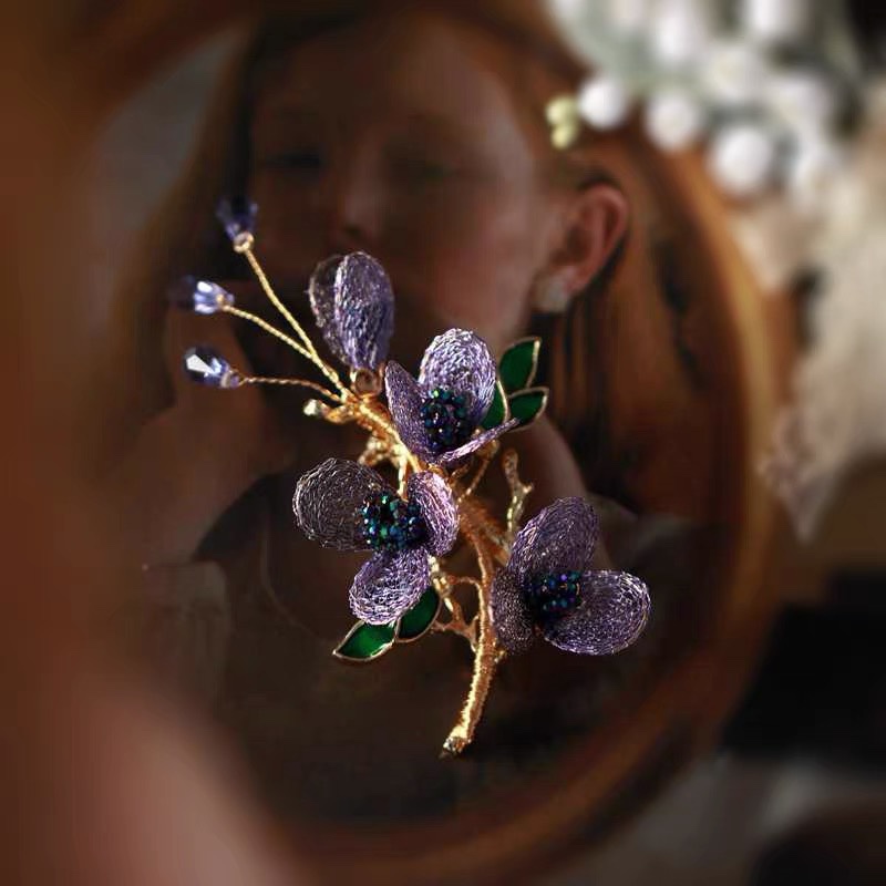 Purple forget-me-not brooch