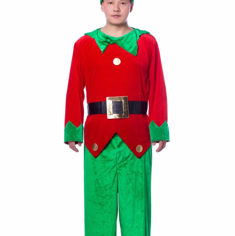 圣诞精灵成人服装精灵圣诞服帽子衣服裤子腰带均码