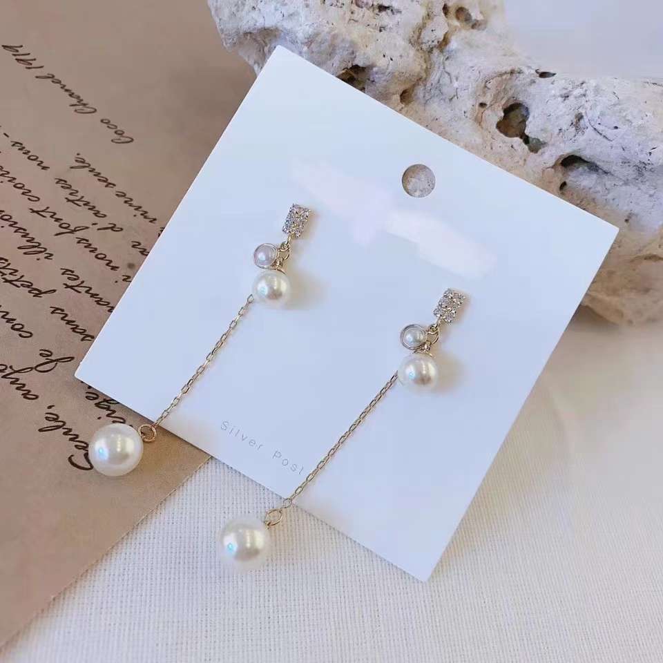 韩国东大门饰品paparazzi简约时尚长方形珍珠长款耳环耳钉细节图