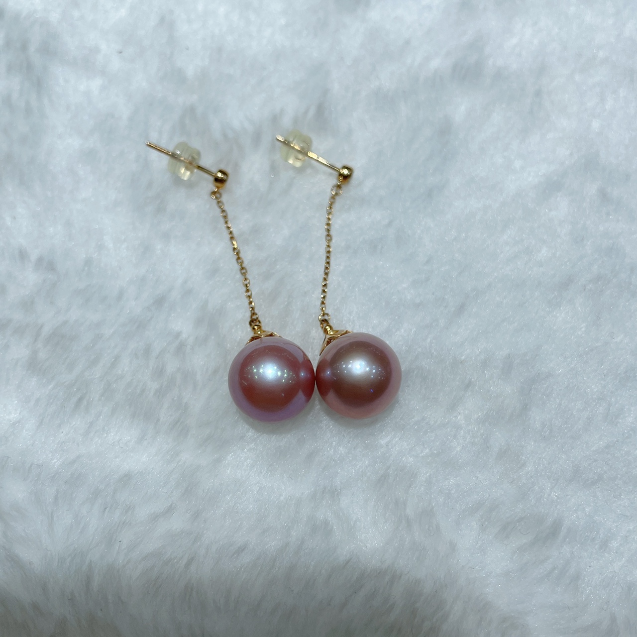 耳链耳环 天然淡水紫珍珠11～12mm