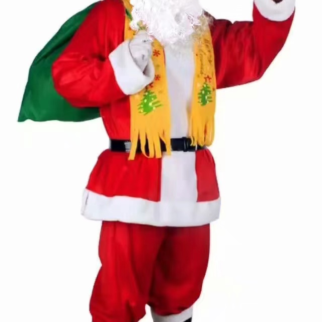 圣诞老人衣服帽子胡须衣服裤子腰带手套礼物袋围巾皮靴10件套圣诞老人套装