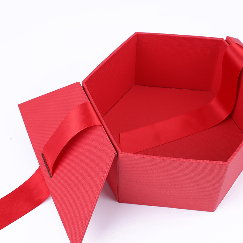 Red hexagonal gift box, gift box, souvenir box Specification drawing