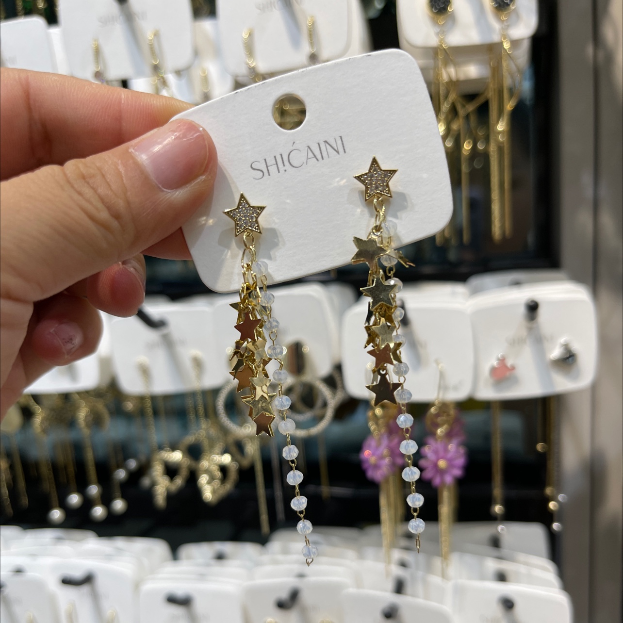 五角形水晶链条防过敏银针饰彩妮饰品型号225