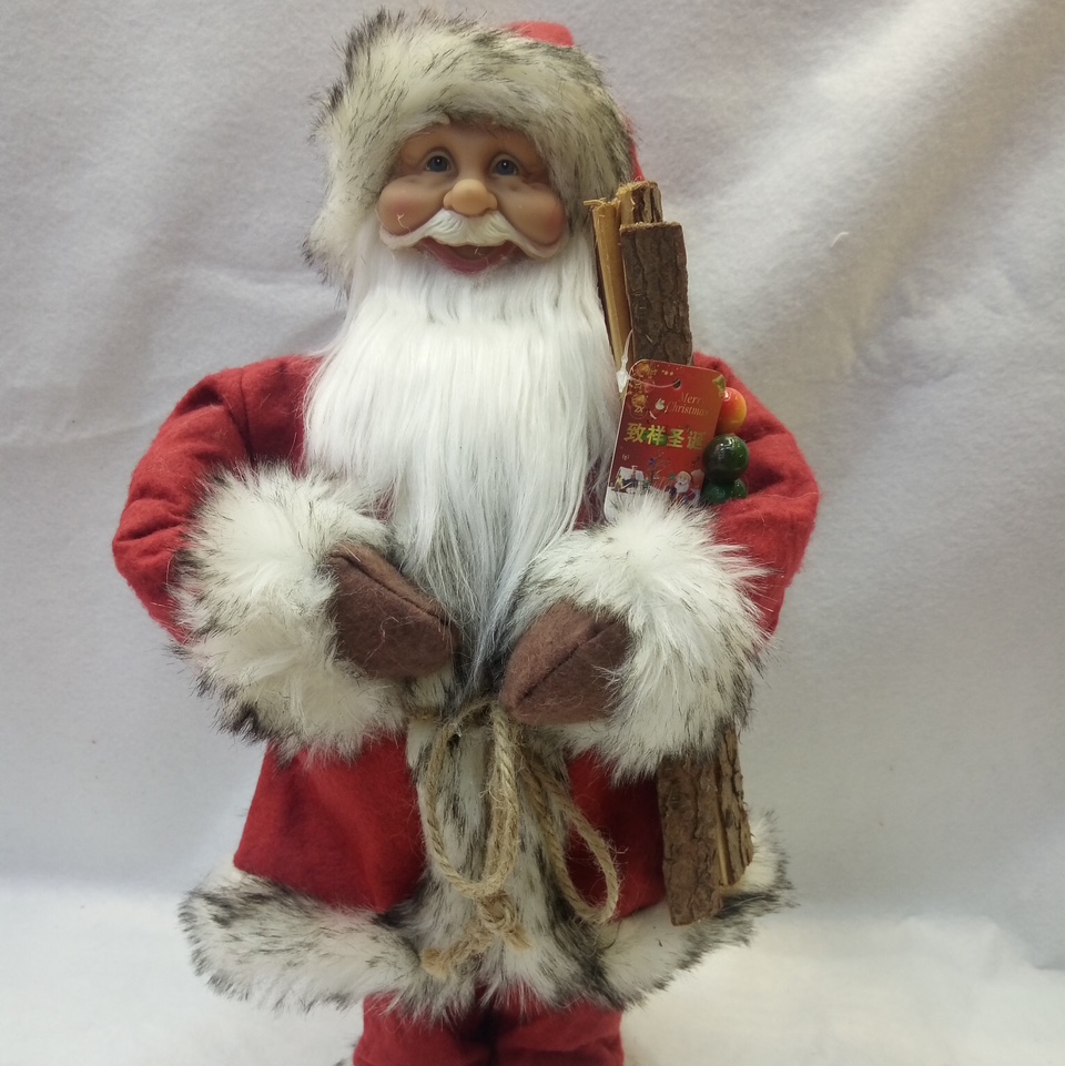 LC咖啡色手套手抱木头45cm圣诞老公公厂家直销
