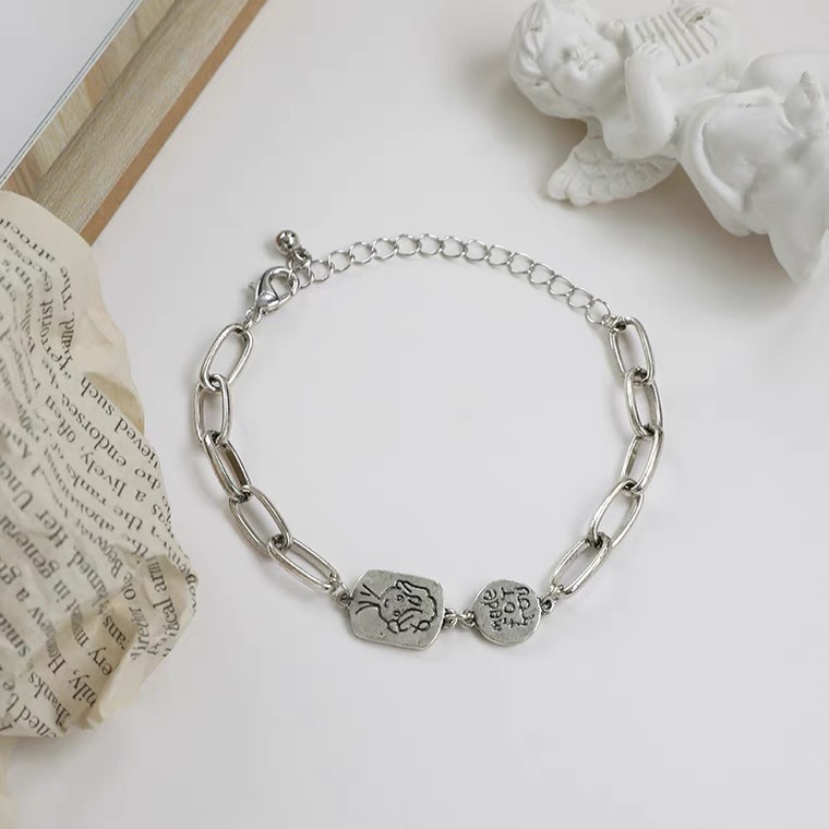 Ins-style, simple and elegant little boy bracelet, unique hip-hop letter bracelet, cute cartoon, niche and adjustable bracelet