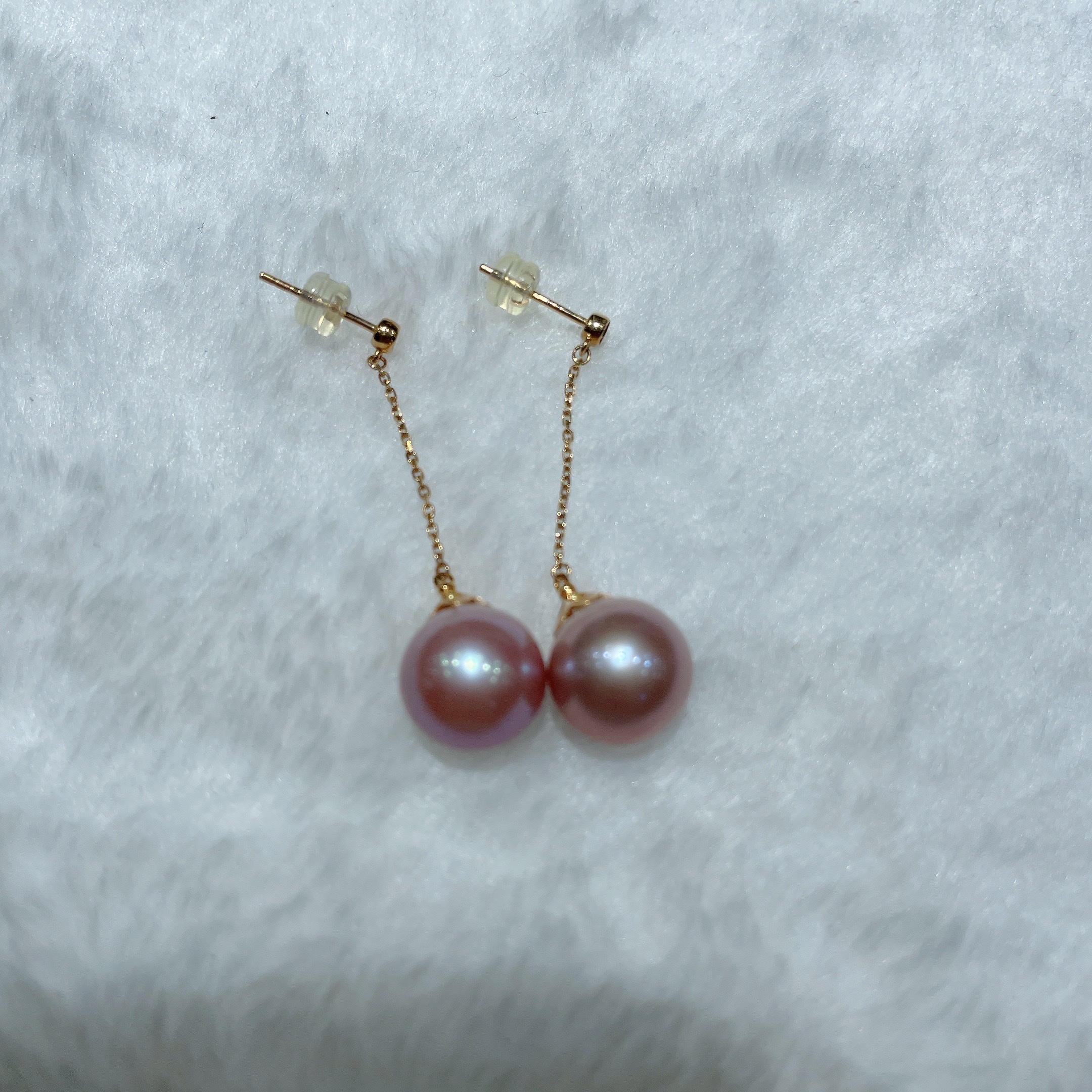 耳链耳环 天然淡水紫珍珠11～12mm白底实物图