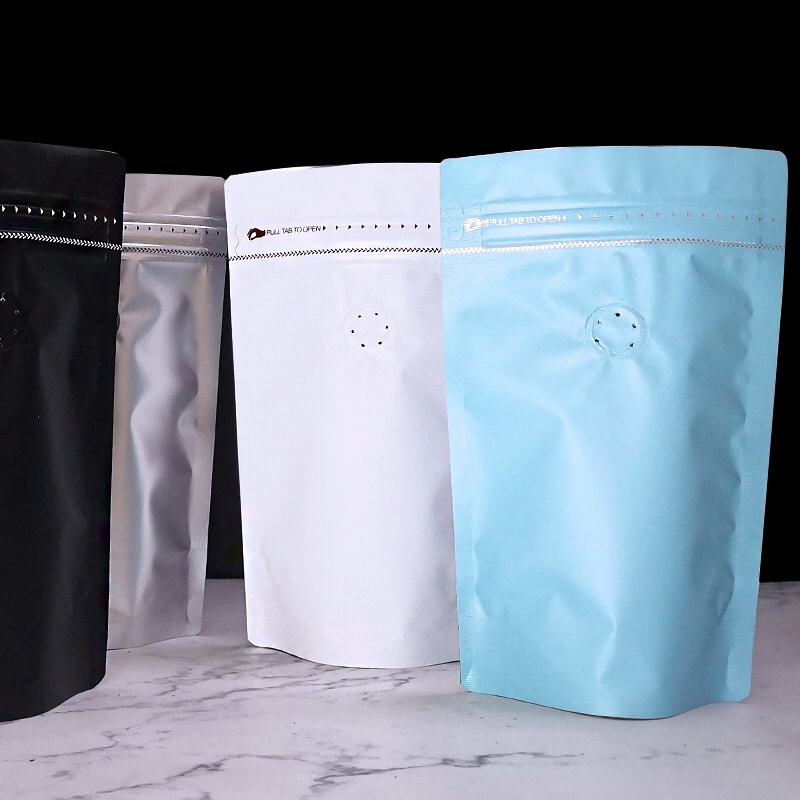 Coffee bag Color aluminum foil bag self-contained side zipper air valve bag food bag 1 lb white bag 18*29+5 full figure