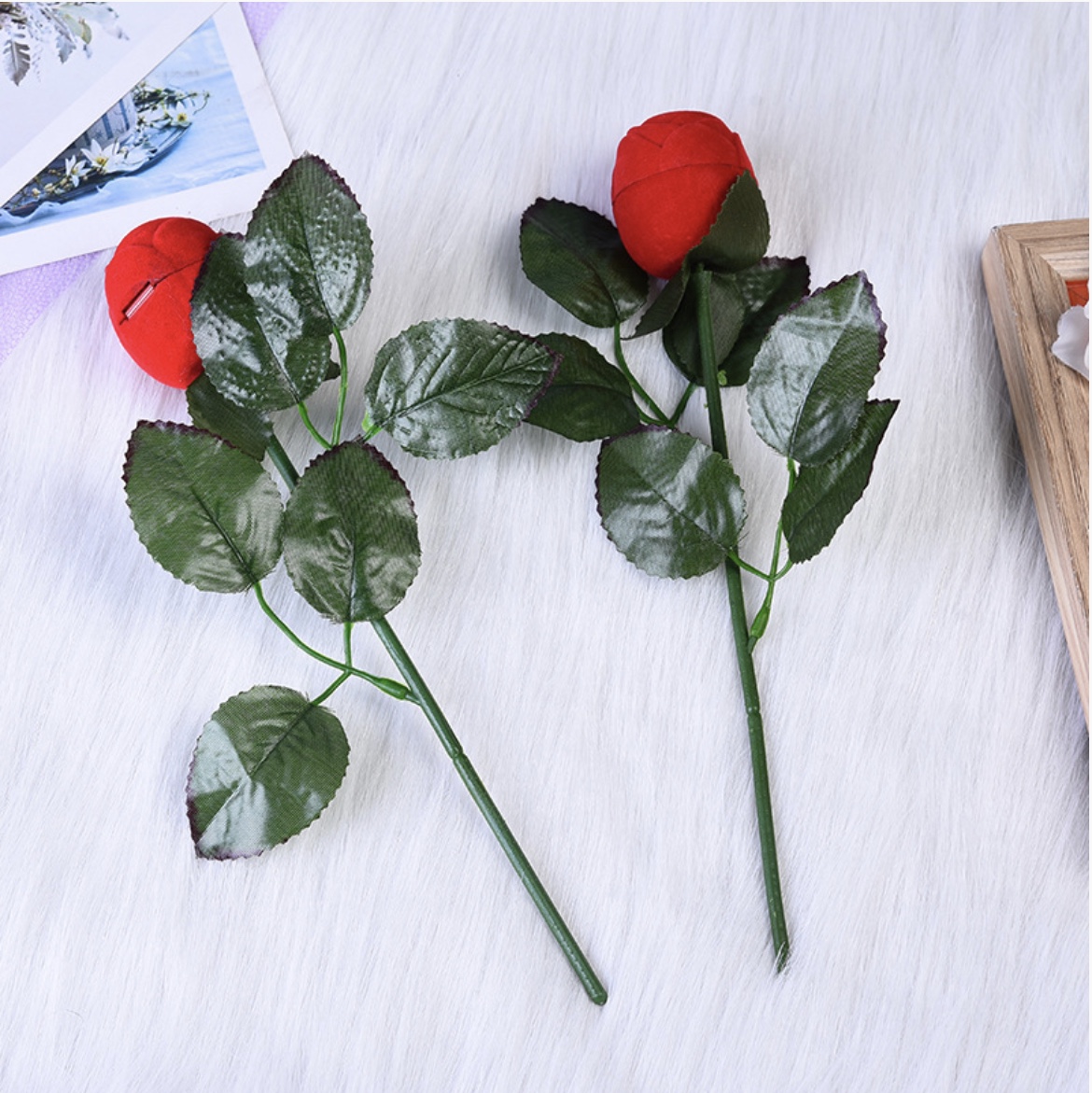 新款跨境玫瑰花戒指盒大红色戒指收纳盒表首饰永梅-0112