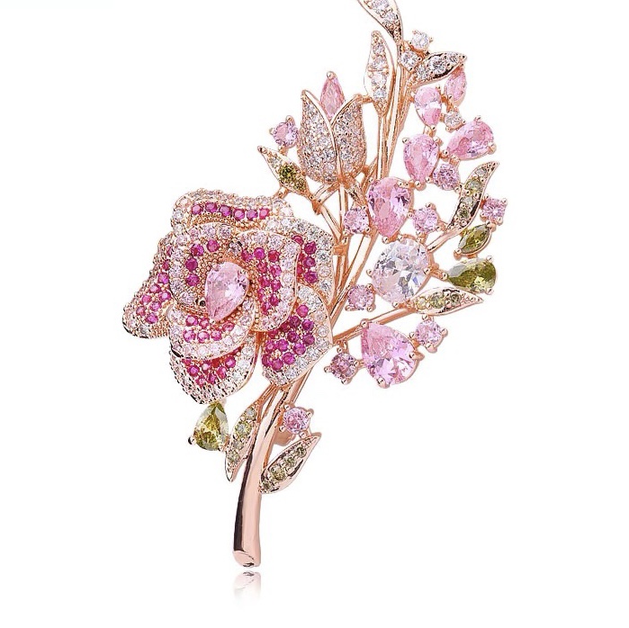 Pink cherry blossom diamond brooch