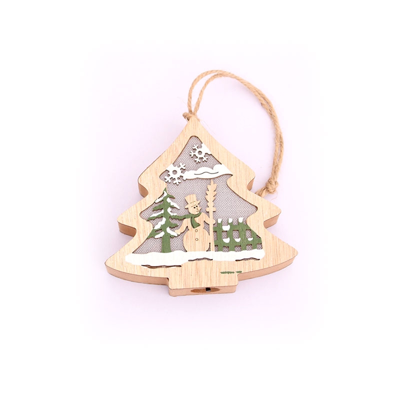 圣诞装饰品木制圣诞镂空圣诞树小挂件木质五角星铃铛挂件礼品27