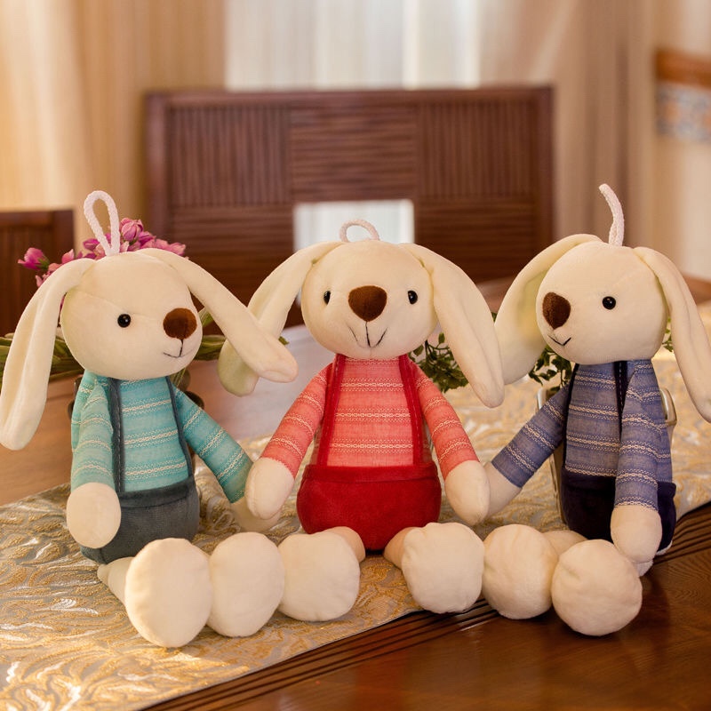 Cute Korean looper rabbit doll sleep doll Soothing soft sister bunny overalls doll children's toys