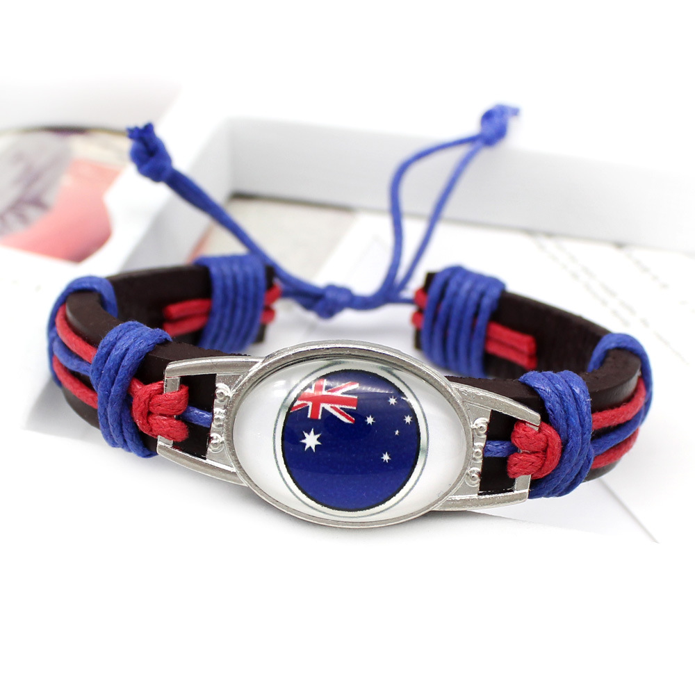 FLY241 Brazil Germany Spain Russia World Cup vintage cowhide rope bracelet