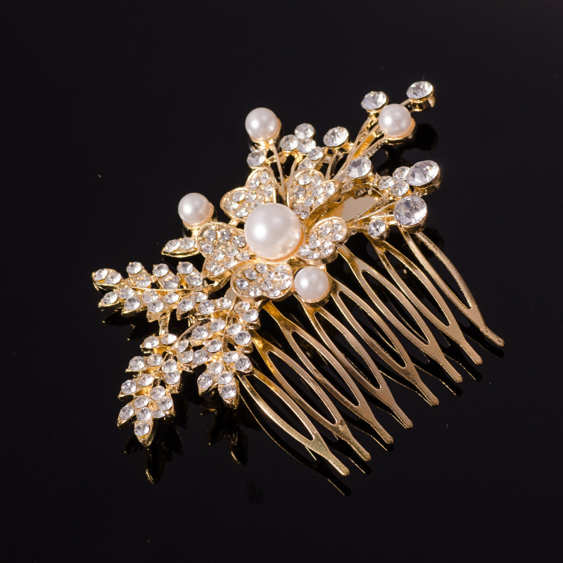 Cross-border e-commerce supply of bride wedding water diamond inlaid diamond alloy silver-plated hair comb, hair accessory and hair accessory wholesale 01 detail image 1