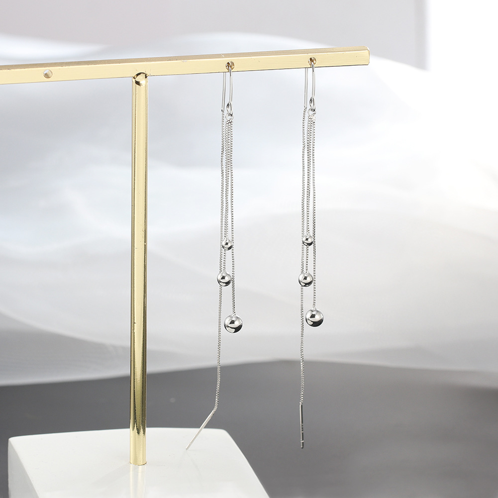 New all-in-one long tassel small round ball show face thin gold plated earrings for women jewelry wholesale