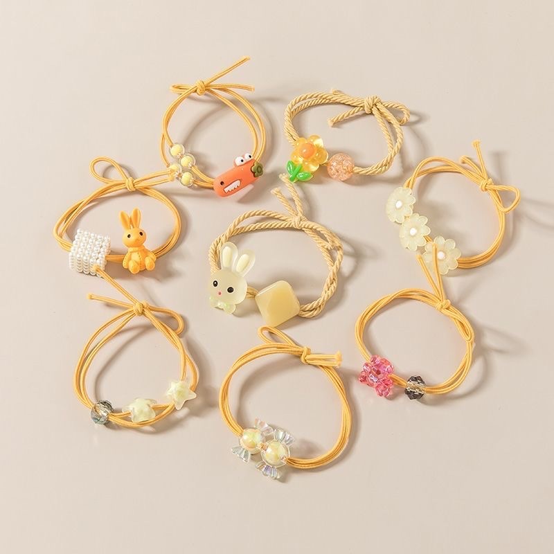 Sweet girl, double-layered flower hair band, cute hair tie, ponytail hair tie, high school girls, elastic rabbit rubber band, 16 detail image 4