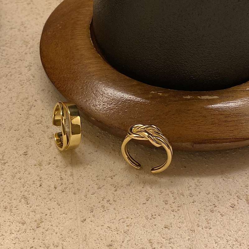 Women's smooth double-layer line open ring, gold knot silver ring, index finger ring details Picture