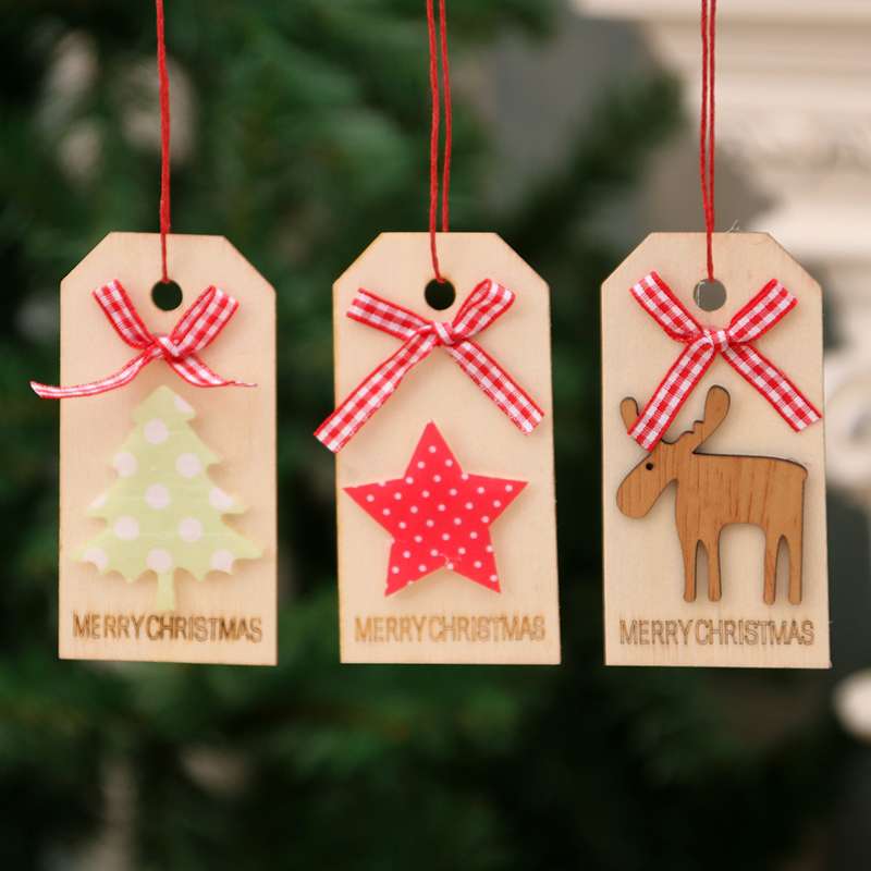 圣诞装饰品木制圣诞镂空圣诞树小挂件木质五角星铃铛挂件礼品产品图