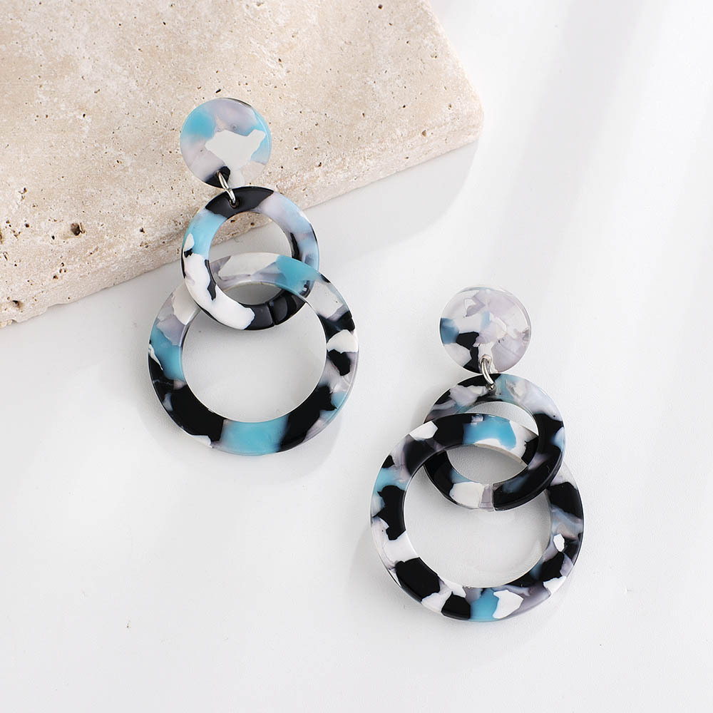 Europe and the United States long acrylic acetic acid sheet earrings for women simple geometric double circle chain type retro earrings earrings