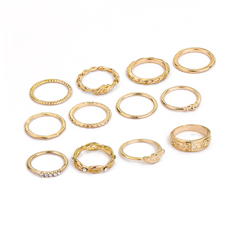 关节戒指套装复古镶钻戒指 十二个组合缠绕打结雕花12件套装戒指 详情图6
