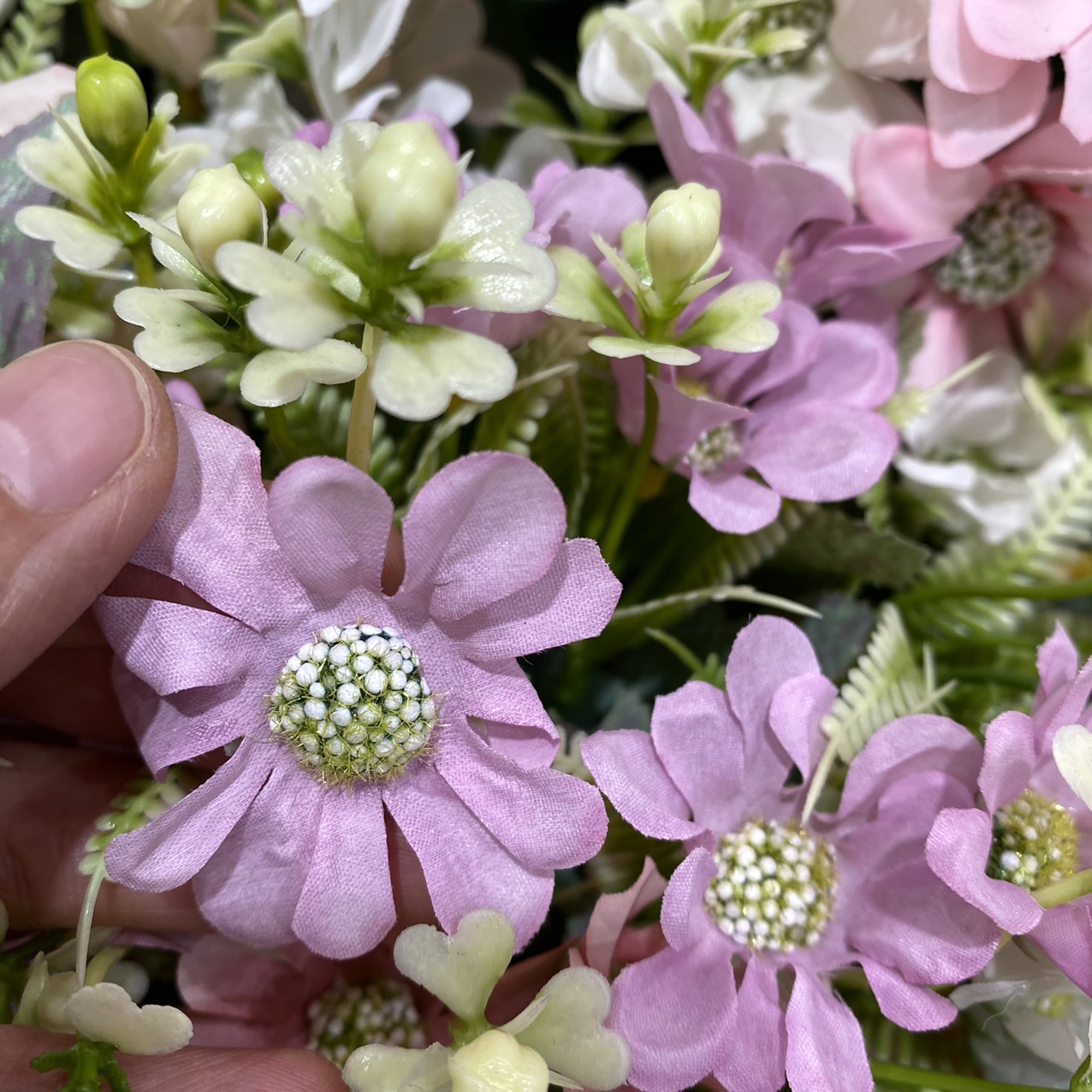 Small purple green heart flowers