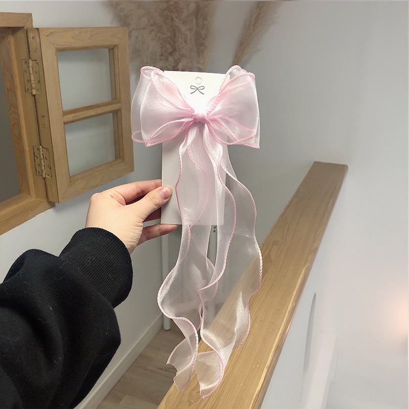 欧根纱大蝴蝶结长飘带网红发夹女夹子丝带头饰韩国顶夹发卡发饰品 详情图5