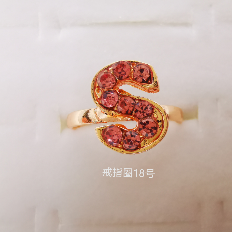 Letter series color diamond alloy ring electroplated imitation gold classic 2212