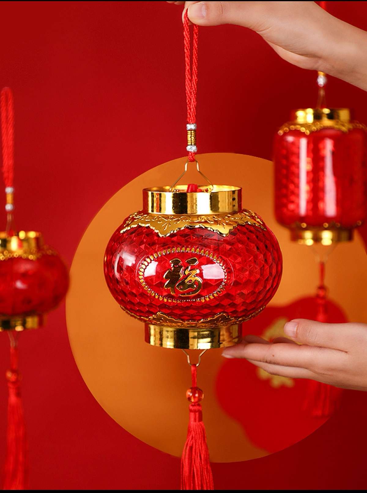On New Year's Day, children carry lanterns with glowing "Fu" characters, crystal battery small lanterns, hanging decorations, and dance props for kindergartens Application Scenario