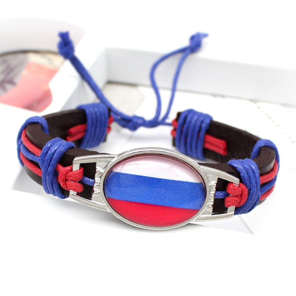 FLY240 Brazil Germany Spain Russia World Cup vintage cowhide rope bracelet