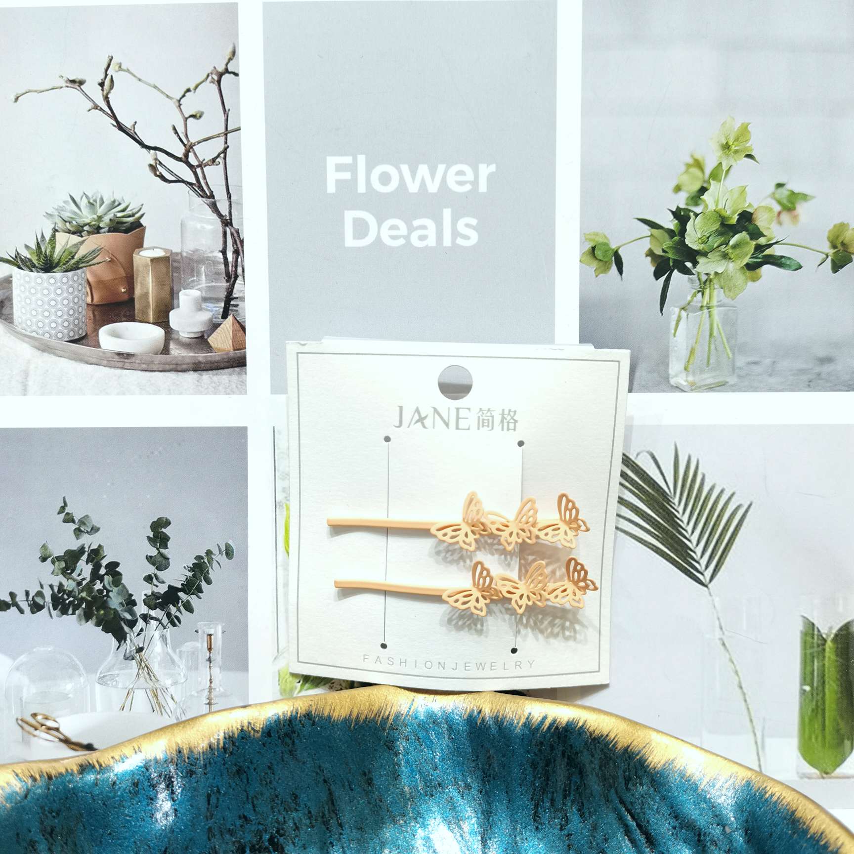 韩国日系小清新ins风
潮流时尚百搭黄色三只镂空小蝴蝶一字夹细节图