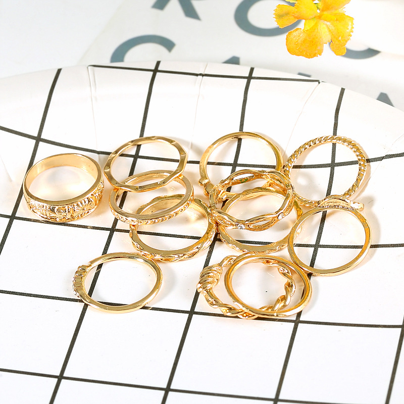 关节戒指套装复古镶钻戒指 十二个组合缠绕打结雕花12件套装戒指 详情图3