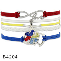 FLY159 can customize the best-selling autism puzzle bracelet in Europe and the United States with diamond puzzle infinity double heart woven bracelet
