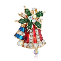 European and American fashion Christmas dripping bell Rhinestone corsage Vintage bow brooch for men and women